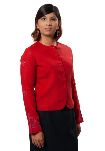 MINC ecofashion Classic Embroidered Jacket in Ruby Red Linen