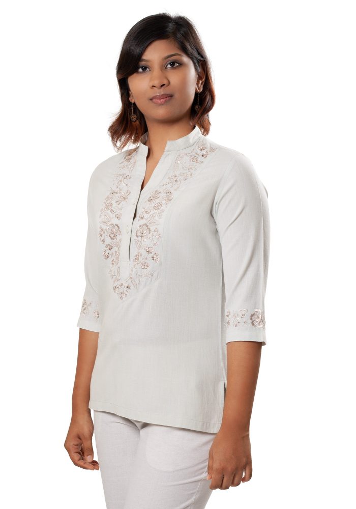 MINC ecofashion Classic Short Top in Aqua Khadi Cotton
