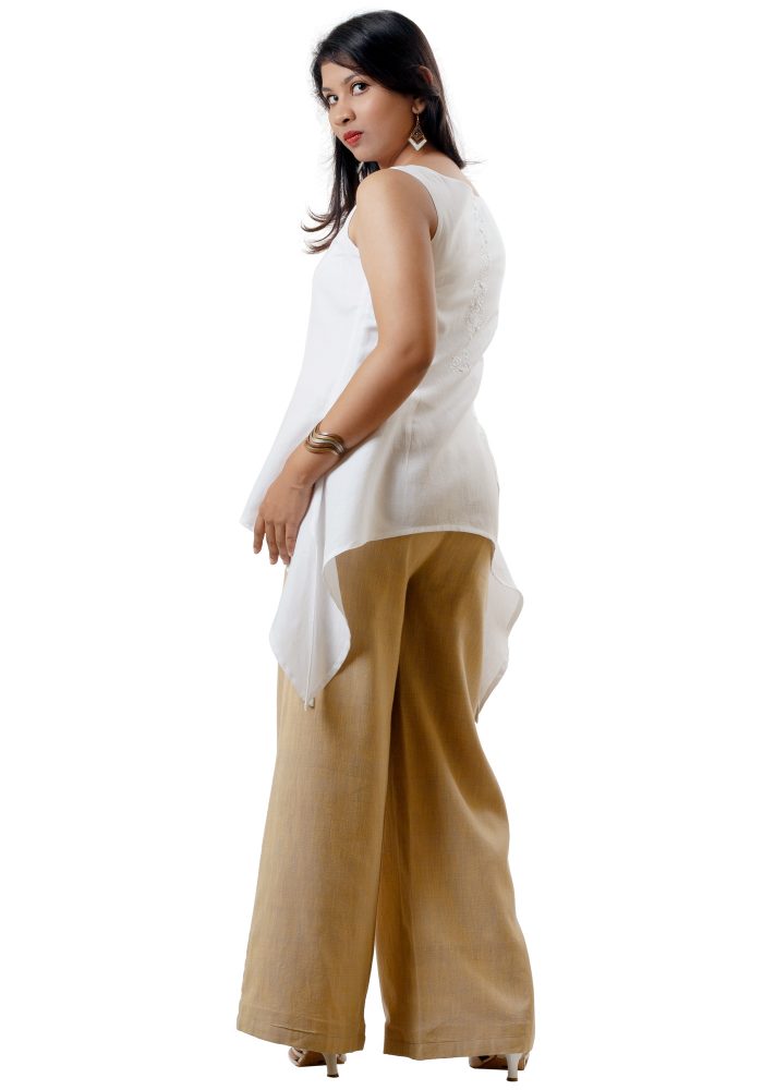 MINC ecofashion Embroidered Palazzo in Yellow Khadi Cotton