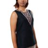 MINC ecofashion Embroidered Sleeveless Linen Top in Black
