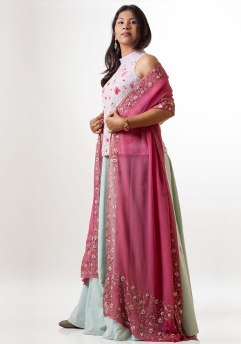 MINC ecofashion Hand Embroidered Dupatta in Sangria Silk Georgette