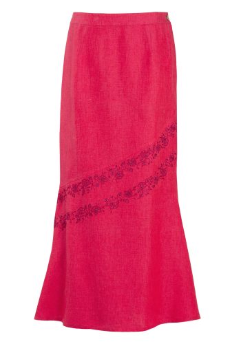 MINC ecofashion Maxi Skirt in Fuchsia Linen with Floral Embroidery