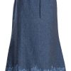 MINC ecofashion Skirt in Blue Linen with Floral Embroidery