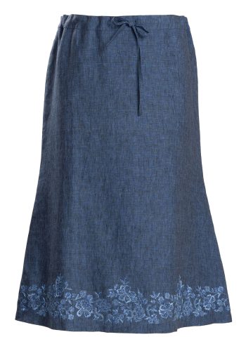MINC ecofashion Skirt in Blue Linen with Floral Embroidery
