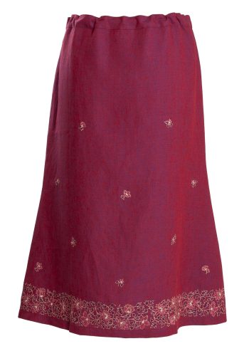 MINC ecofashion Skirt in Purple Linen with Floral Embroidery