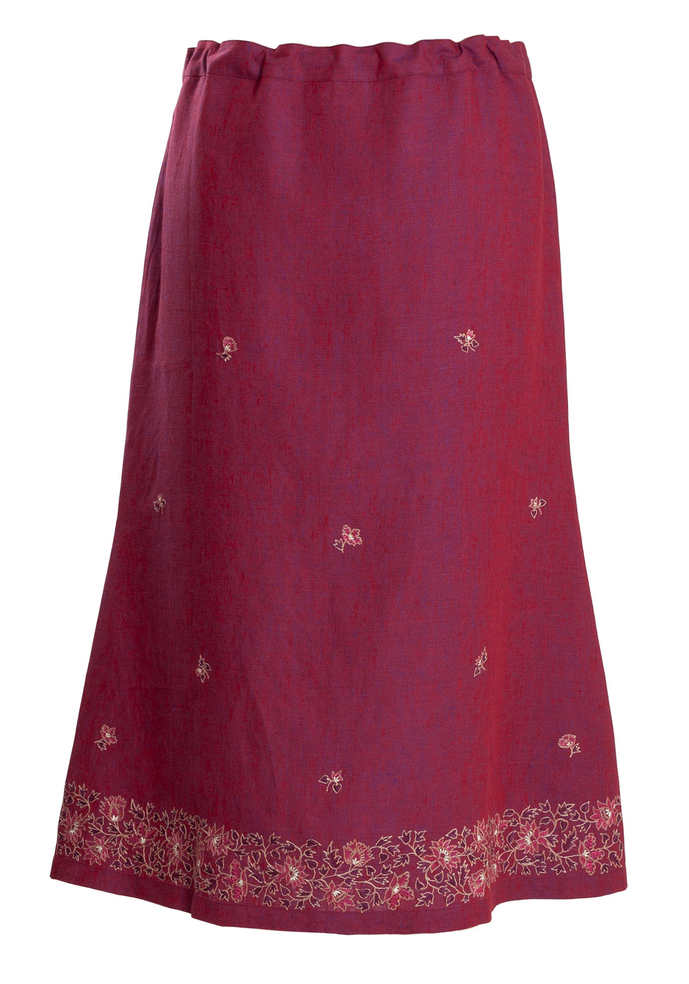 MINC ecofashion Skirt in Purple Linen with Floral Embroidery