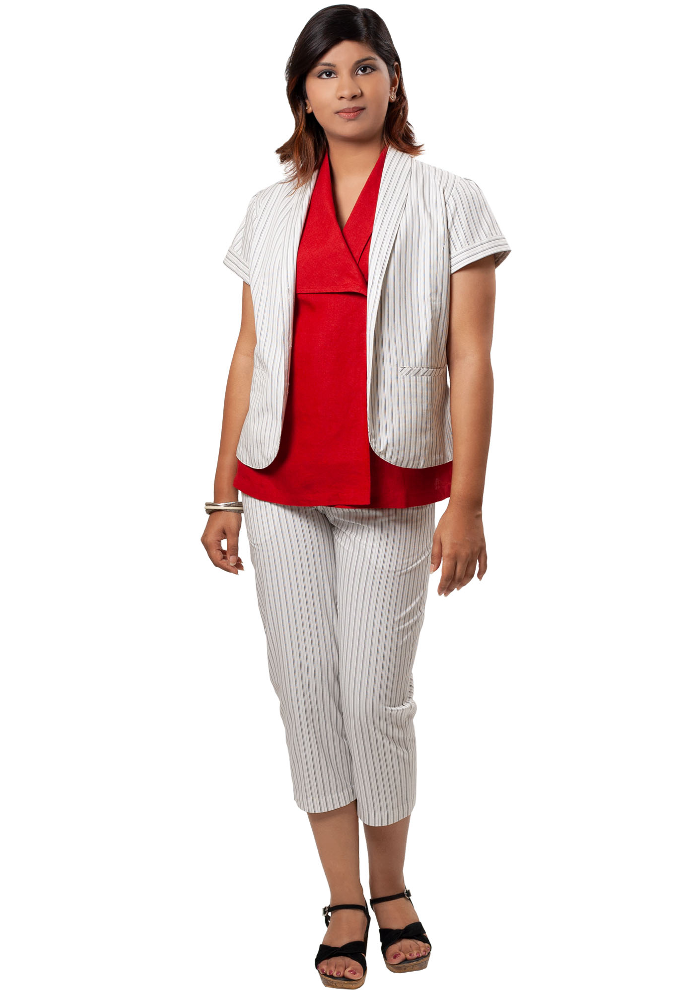 MINC ecofashion lifestyle shot Fiery Red Sleeveless Asymmetric Tie Top in Linen