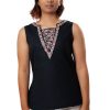MINC ecofashion womens Embroidered Sleeveless Linen Top in Black