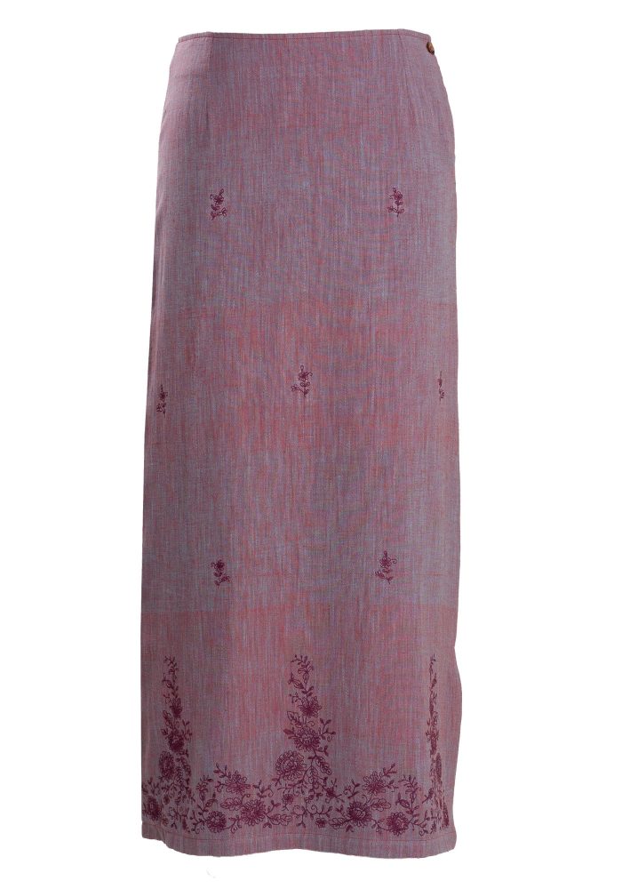 MINC ecofasion Embroidered Long Skirt in Purple Khadi cotton