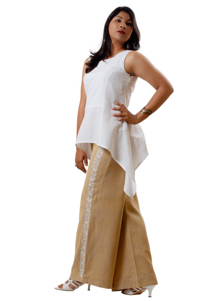 MINC ecofriendly couture Embroidered Palazzo in Yellow Khadi Cotton