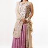 MINC ecofriendly couture Hand Embroidered Dupatta in Beige Silk Georgette