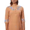 MINC womens eco friendly smart casuals Embroidered Kurti in Orange Khadi Cotton