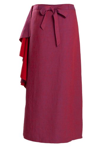 MINC Ankle Length Side Ruffle Skirt in Purple Linen