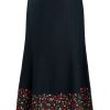 MINC Ankle length Skirt in Black Linen with Floral Embroidery