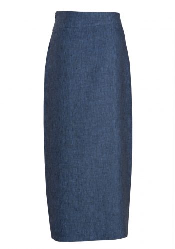 MINC Asymmetric Ankle Length Skirt in Blue Linen