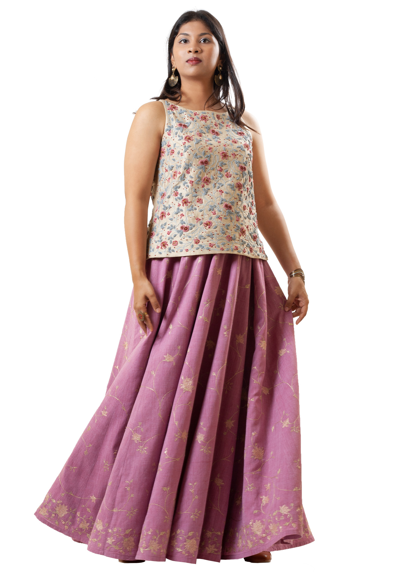 MINC Eco Friendly Bridal Couture Embroidered Pink Khadi Cotton Lehenga