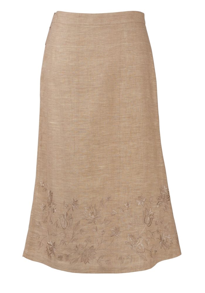 MINC Embroidered Long Skirt in Beige Khadi Cotton