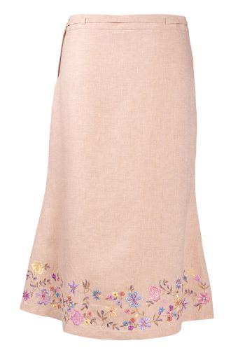 MINC Embroidered Long Skirt in Dune Beige Linen