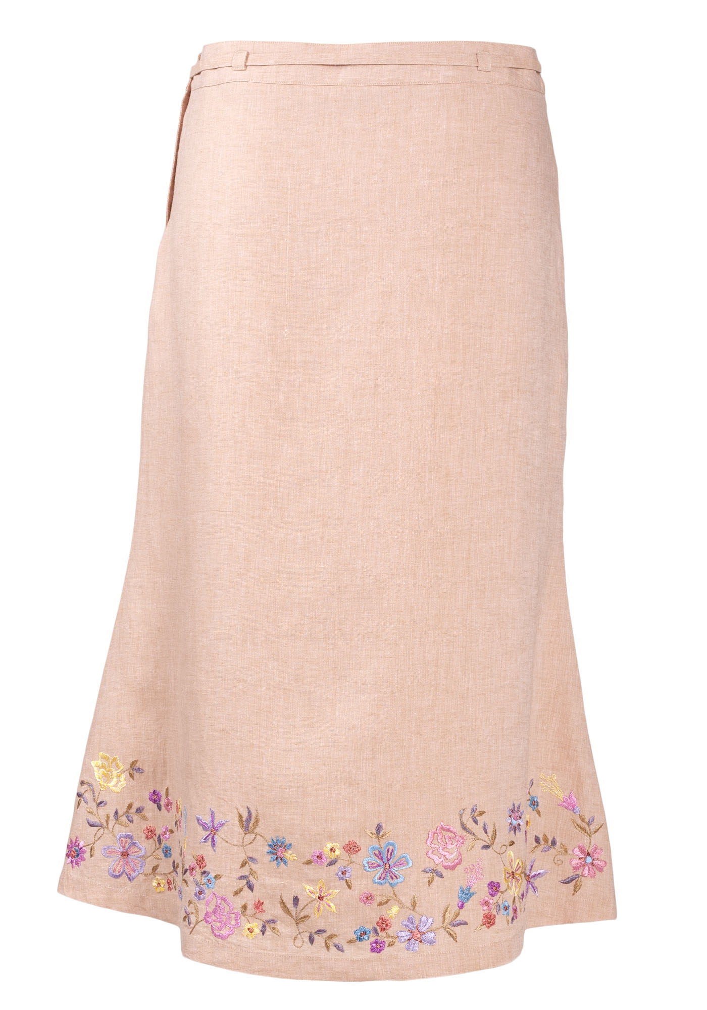 MINC Embroidered Long Skirt in Dune Beige Linen