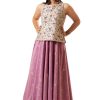 MINC Embroidered Pink Khadi Cotton Lehenga