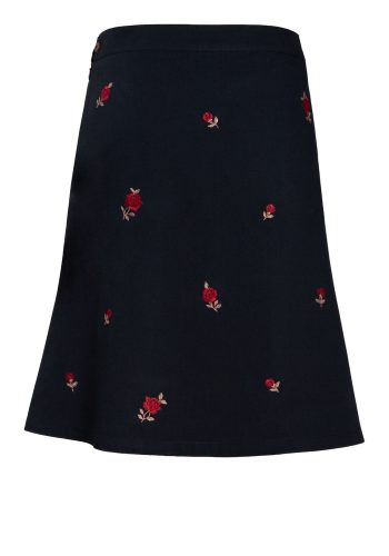MINC Knee Length Embroidered Skirt in Black Linen