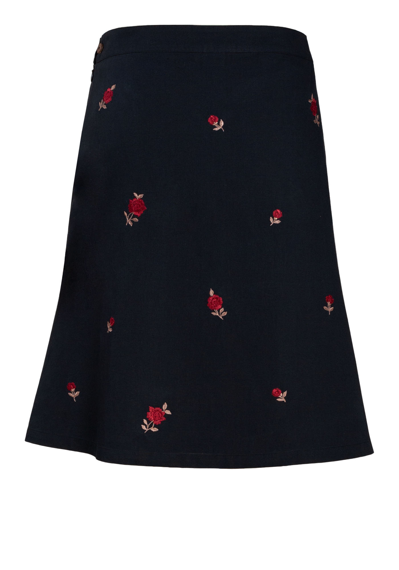 MINC Knee Length Embroidered Skirt in Black Linen