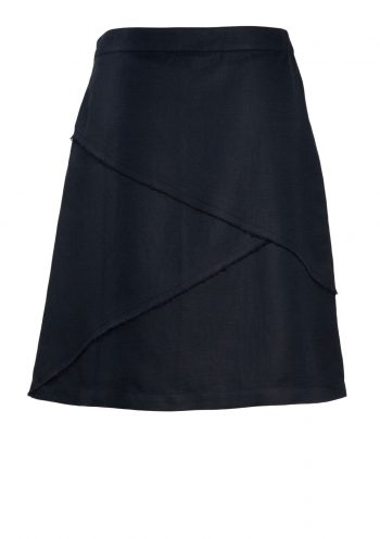 MINC Knee Length Raw Edge Skirt in Black Linen