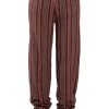 MINC Red Black & White Striped Khadi Cotton Drawstring Pants