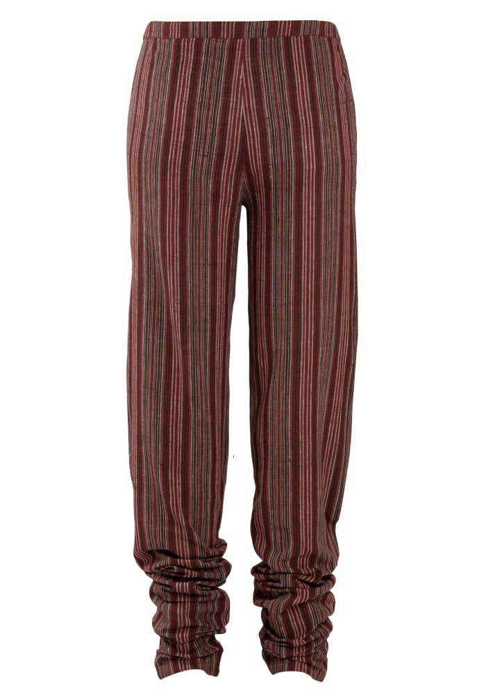 MINC Red Black & White Striped Khadi Cotton Drawstring Pants