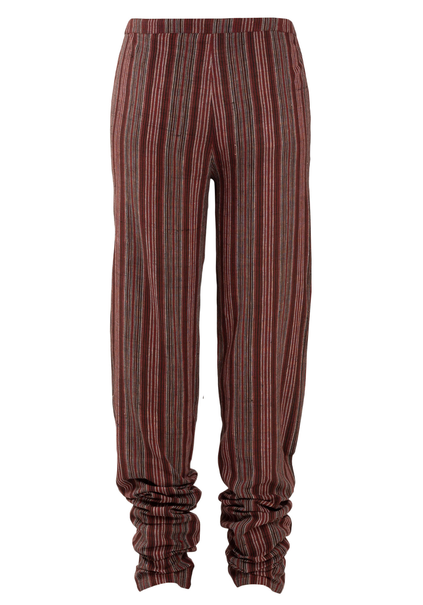 MINC Red Black & White Striped Khadi Cotton Drawstring Pants