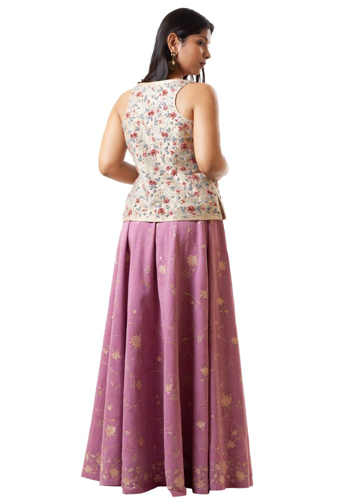 MINC Womens Couture Embroidered Pink Khadi Cotton Lehenga
