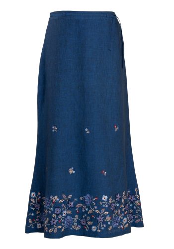 MINC ecofashion Ankle Length Embroidered Skirt in Blue Linen