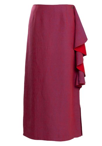 MINC ecofashion Ankle Length Side Ruffle Skirt in Purple Linen