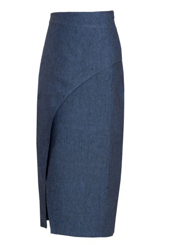 MINC ecofashion Asymmetric Ankle Length Skirt in Blue Linen
