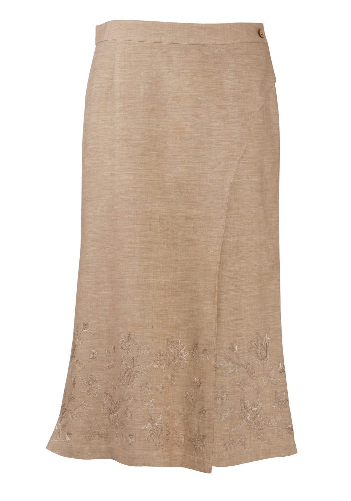 MINC ecofashion Embroidered Long Skirt in Beige Khadi Cotton