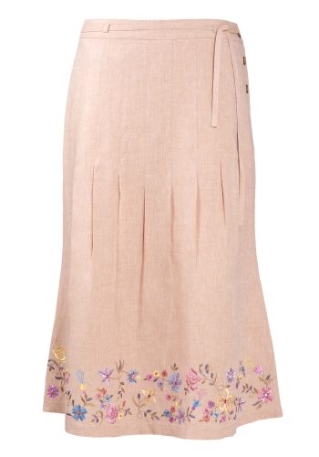 MINC ecofashion Embroidered Long Skirt in Dune Beige Linen