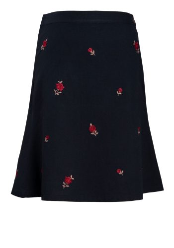 MINC ecofashion Knee Length Embroidered Skirt in Black Linen