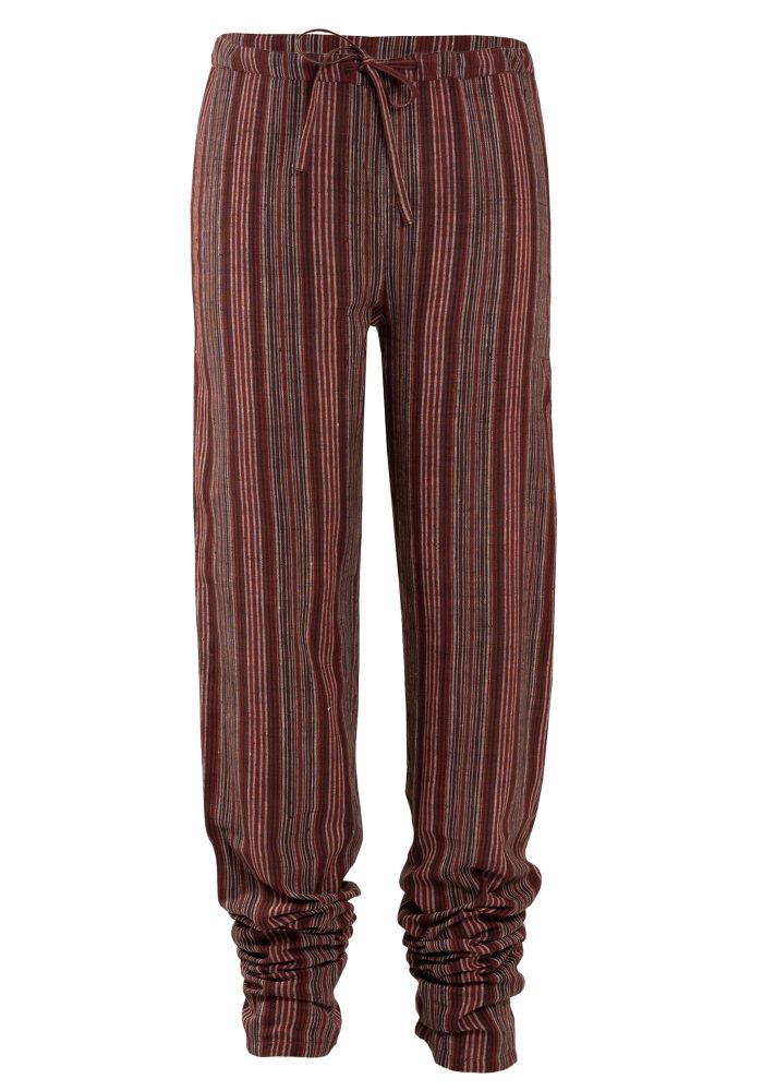 MINC ecofashion Red Black & White Striped Khadi Cotton Drawstring Pants