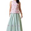 MINC ecofriendly couture Ankle Length Embroidered Light Blue Khadi Cotton Lehenga