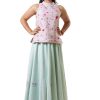 MINC ecofriendly couture Hand Embroidered Cut Away Shoulder Top In Lilac Linen