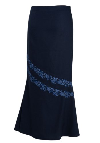 MINC Maxi Skirt in Blue Cotton with Floral Embroidery
