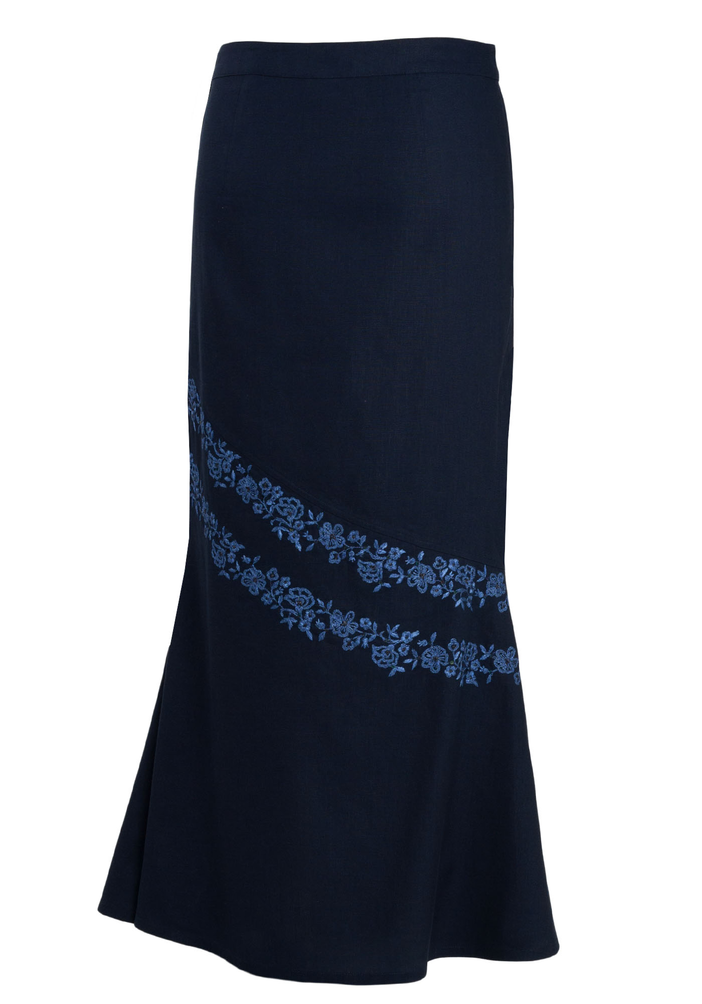 MINC Maxi Skirt in Blue Cotton with Floral Embroidery