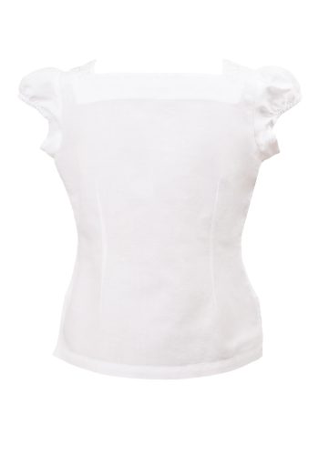 MINC Petite Blossoms Embroidered Top in White Cotton Linen