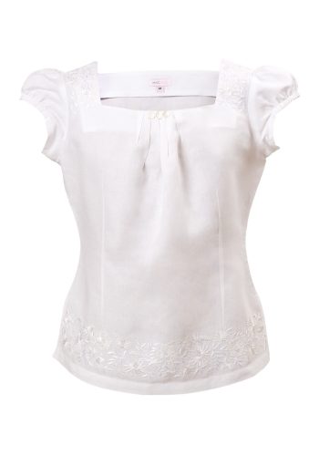 MINC Petite Blossoms Top in White Cotton Linen