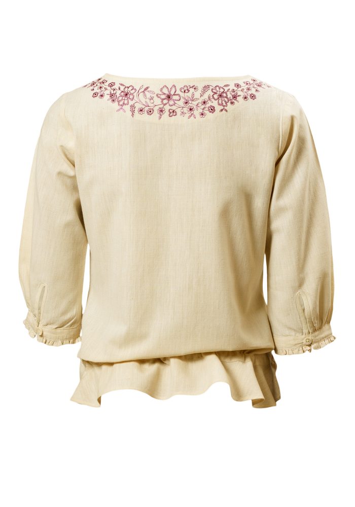 MINC Petite Boatneck Gathered Ruffle Top In Yellow Khadi Cotton