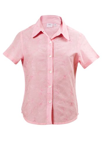 MINC Petite Carnation Girls Classic Shirt in Embroidered Pink Cotton
