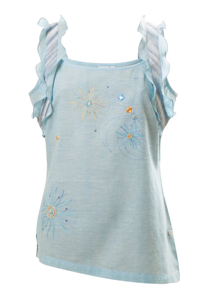MINC Petite Daffodil Girls Embroidered Top in Sky Blue Khadi Cotton