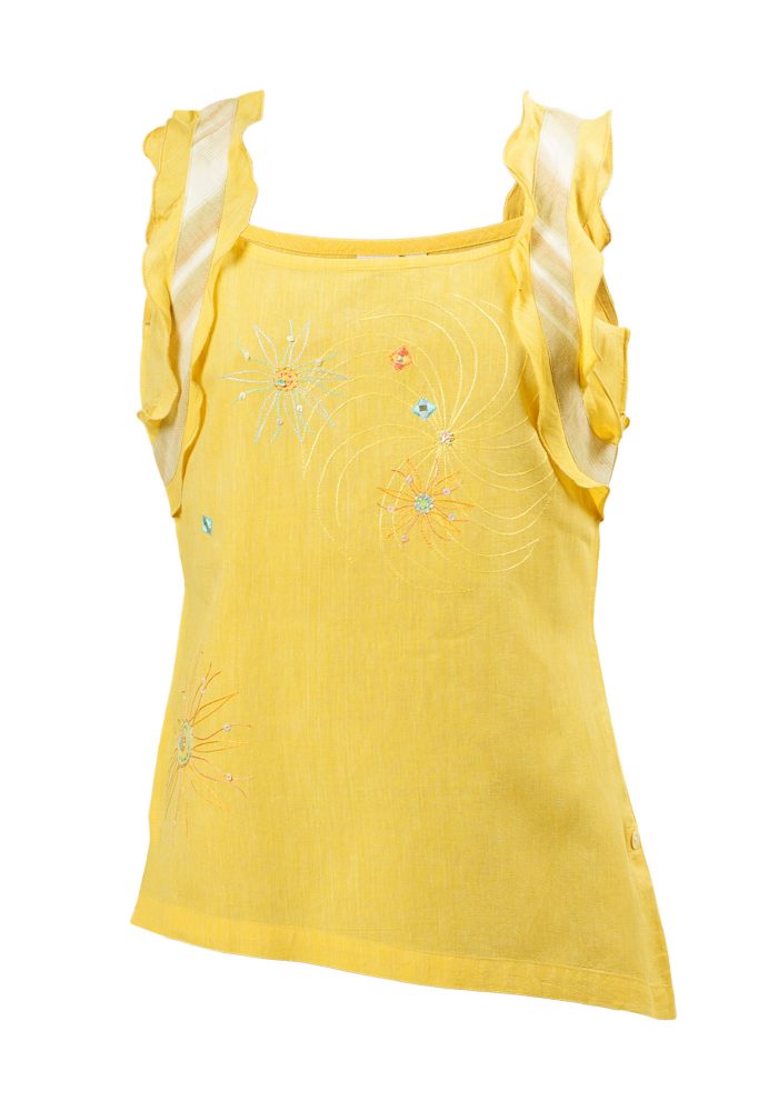 MINC Petite Daffodil Girls Embroidered Top in Yellow Khadi Cotton