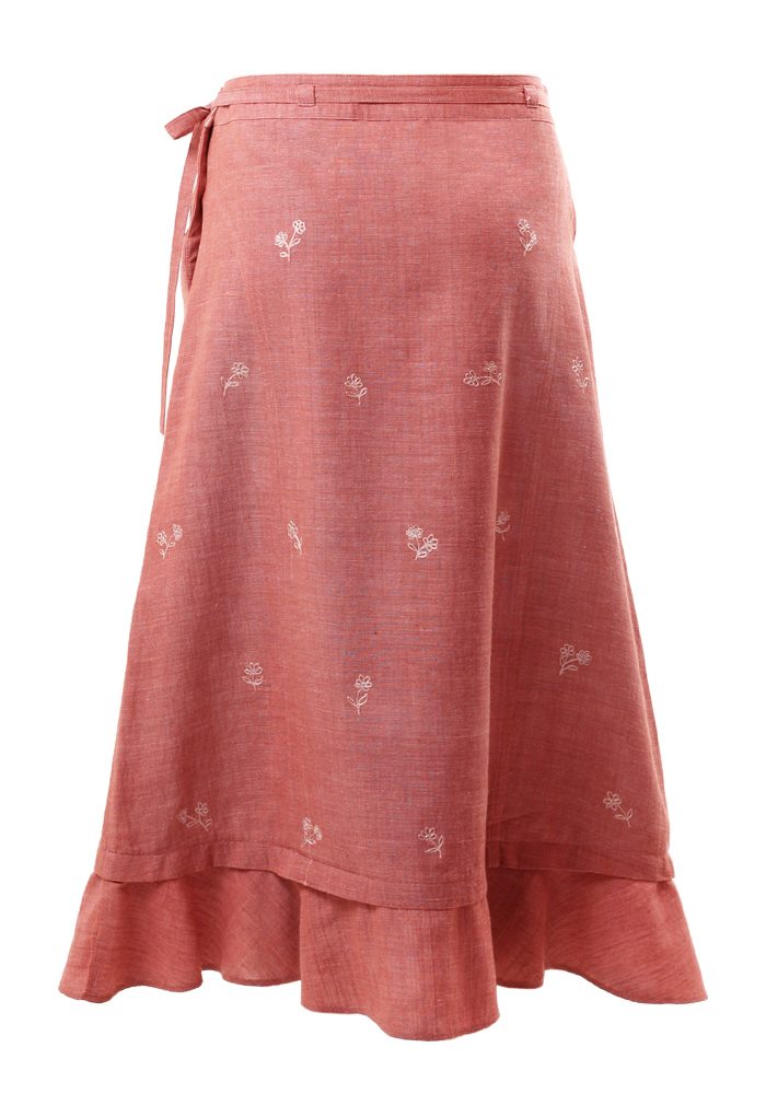 MINC Petite Desert Rose Embroidered Girls Skirt in Pink Khadi Cotton