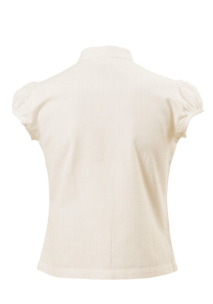 MINC Petite Embroidered Girls Classic Shirt in Off White Khadi Cotton
